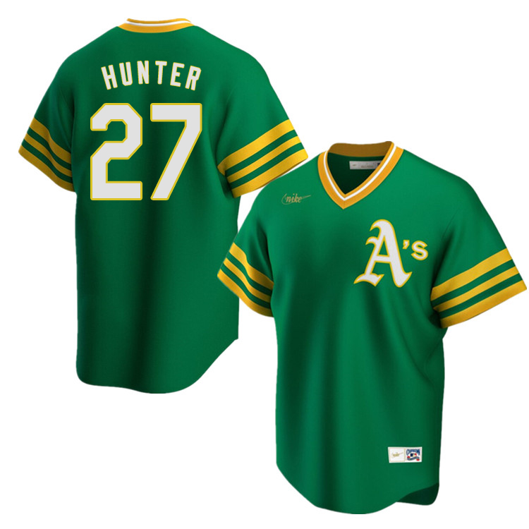 Nike Men #27 Catfish Hunter Oakland Athletics Cooperstown Baseball Jerseys Sale-Green